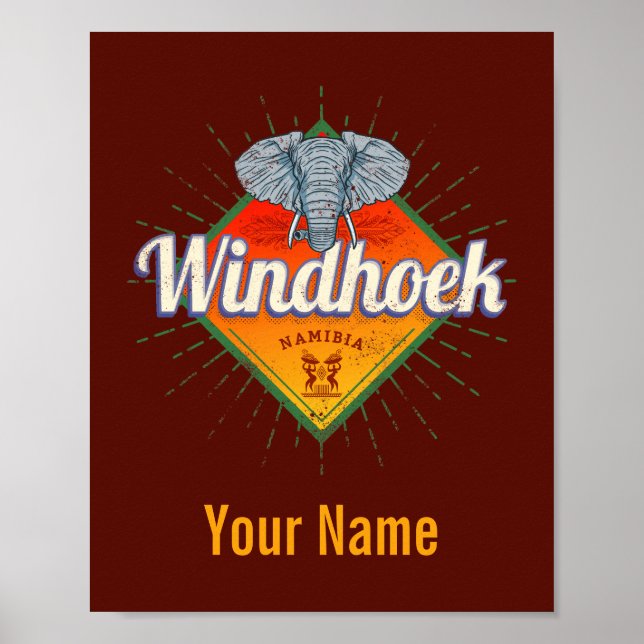 Póster Windhoek Namibia Retro Elephant Vintage Africa (Frente)