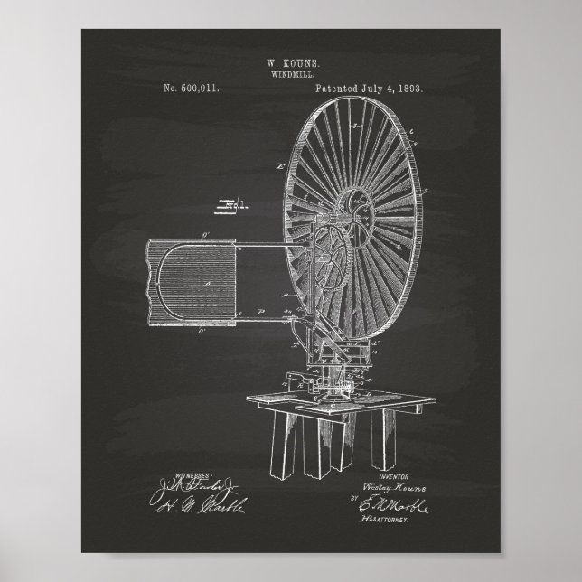 Póster Windmill 1893 Patent Art Chalkboard (Frente)