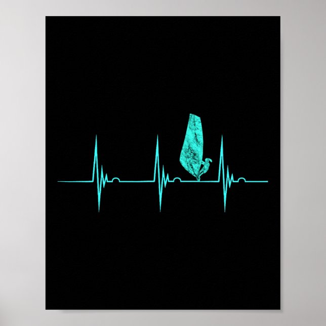 Póster Windsurfer Heartbeat Ekg Pulse Water Sport Windsur (Frente)
