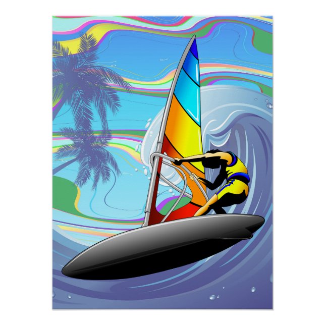 Póster WindSurfer sobre las olas del océano grande (Anverso)