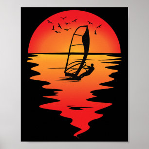 Póster Windsurfer Vintage Romántico Amanecer Atardecer Cu