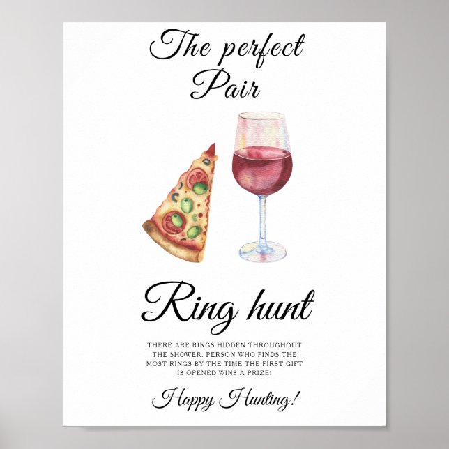 Póster Wine and Pizza Bridal shower Ring hunt game (Frente)