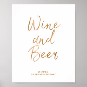 Póster Wine & Beer 8x10 Elegante Rosa Boda de oro Rótulo