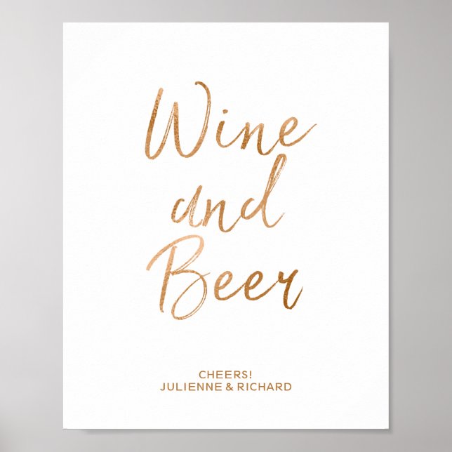 Póster Wine & Beer 8x10 Elegante Rosa Boda de oro Rótulo (Frente)