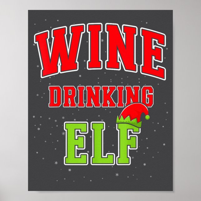 Póster Wine Drinking Elf Christmas Family Matching Group  (Frente)