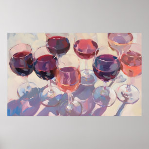 Póster Wine drinks Red Tropical pink wine drink set 