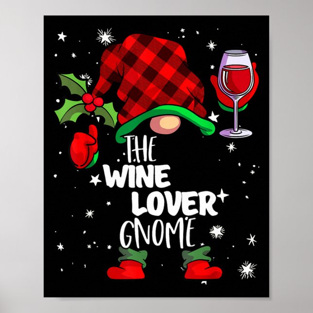 Póster Wine Lover Gnome Red Buffalo Plaid Matching Family (Frente)