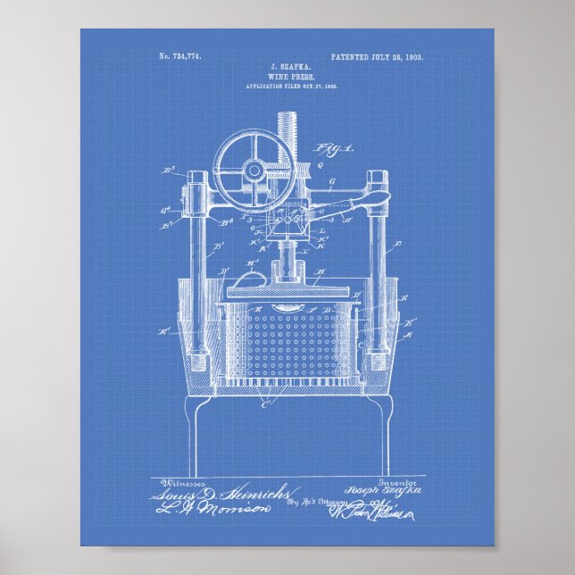 Póster Wine Press 1903 Patent Art Blueprint (Frente)