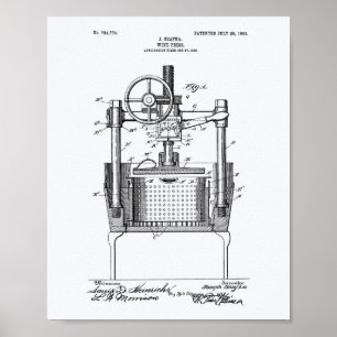 Póster Wine Press 1903 Patent Art White Paper