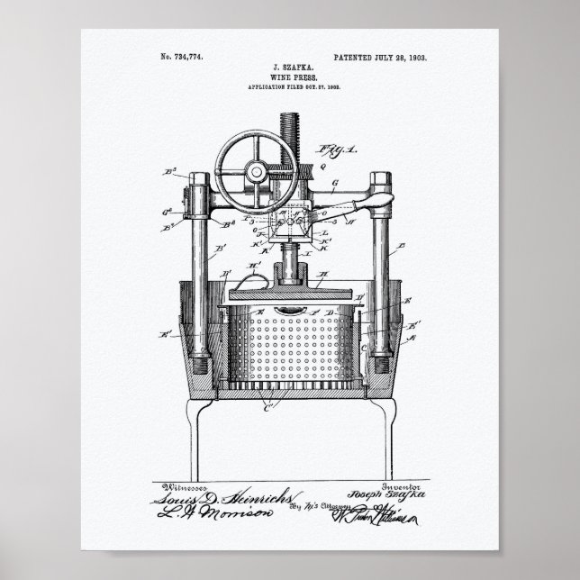 Póster Wine Press 1903 Patent Art White Paper (Frente)