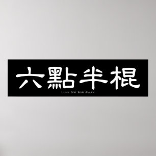 Póster Wing Chun Long Pole Caligrafía China blanca