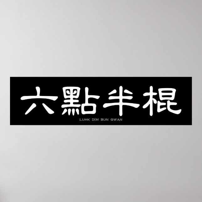 Póster Wing Chun Long Pole Caligrafía China blanca (Frente)