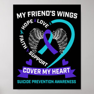 Póster Wings Heart Verde azulado Amigo Morado Concientiza