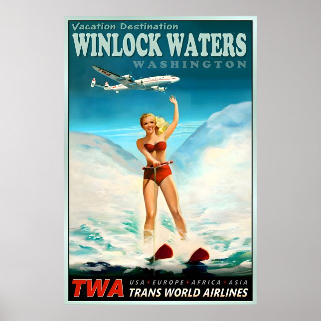 Póster Winlock Waters Washington TWA Trans World Airlines (Frente)