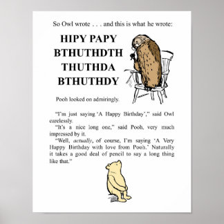 Póster Winnie The Pooh- Owl Escribe 'Feliz Cumpleaños'