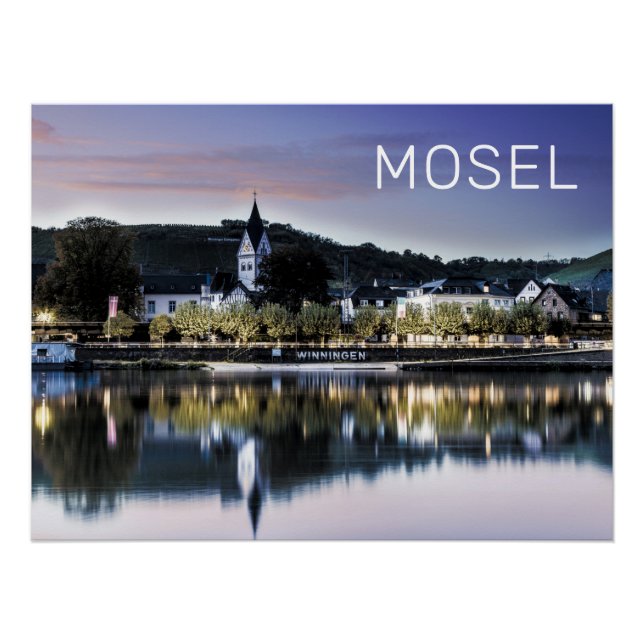 Póster Winningen Moselle Sunset Panorama Alemania Vintage (Anverso)