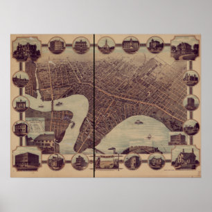 Póster Winnipeg Manitoba 1884 Antique Panoramic Map