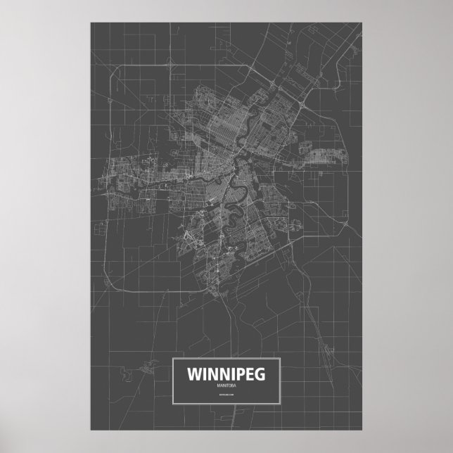 Póster Winnipeg, Manitoba (blanco sobre negro) (Frente)