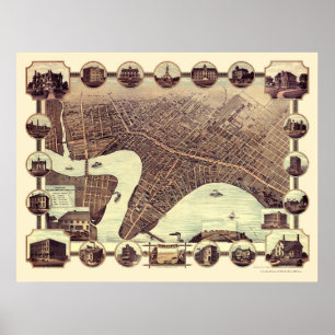 Póster Winnipeg, MB, mapa panorámico de Canadá - 1884
