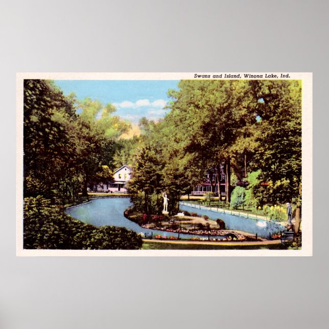 Póster Winona Lake Indiana alrededor de 1930 (Frente)