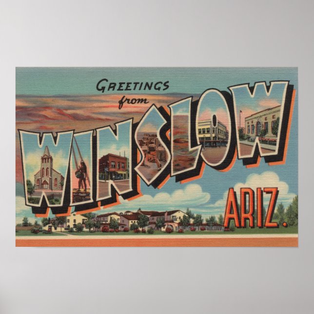 Póster Winslow, Arizona - Escenas de letras grandes (Frente)