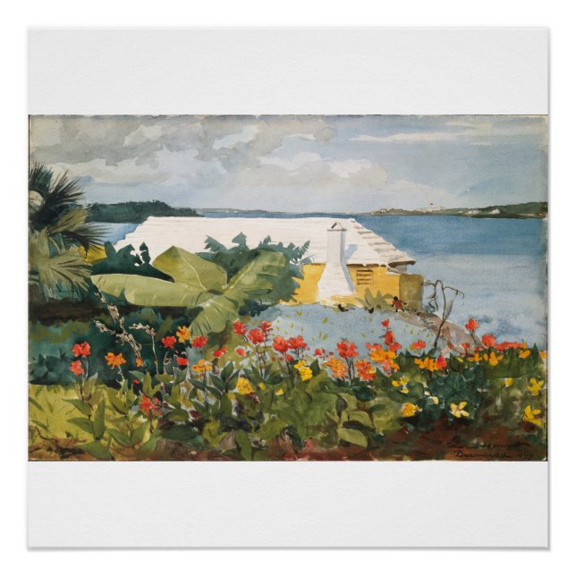 Póster Winslow Homer Flower Garden y Bungalow Bermuda (Anverso)