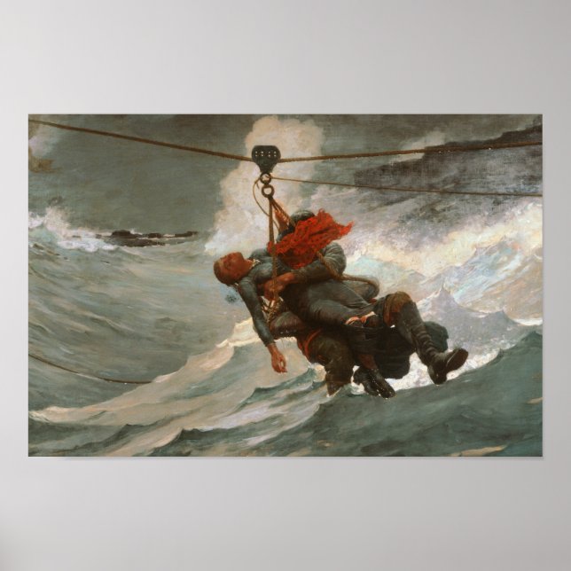 Póster Winslow Homer - La línea de vida (Frente)