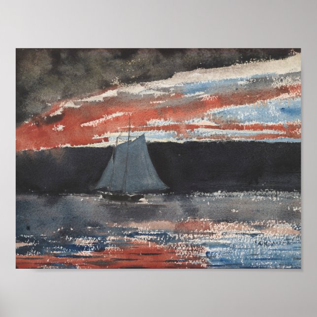 Póster Winslow Homer - Schooner at Sunset (Frente)