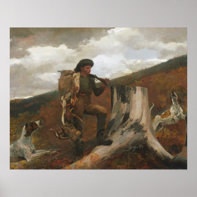 Póster Winslow Homer - Un cazador y perros (Frente)