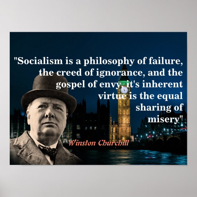 Póster Winston Churchill Cita Sobre El Socialismo (Frente)