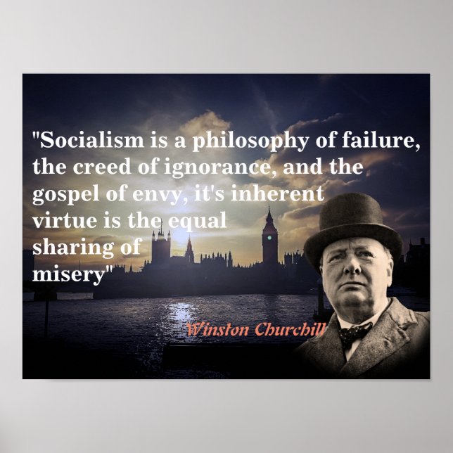 Póster Winston Churchill Cita Sobre El Socialismo (Frente)