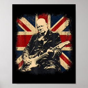 Póster Winston Churchill tocando guitarra eléctrica rocke