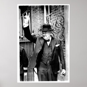 Póster Winston Churchill, V por la victoria