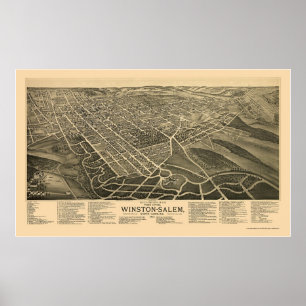 Póster Winston-Salem, Mapa Panorámico NC - 1891