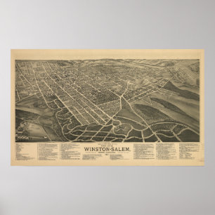 Póster Winston-Salem N. Carolina Antique Panoramic Map