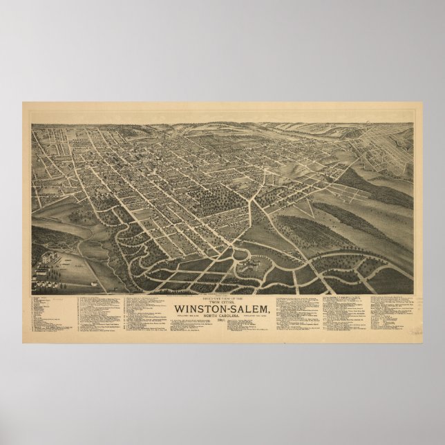 Póster Winston-Salem N. Carolina Antique Panoramic Map (Frente)