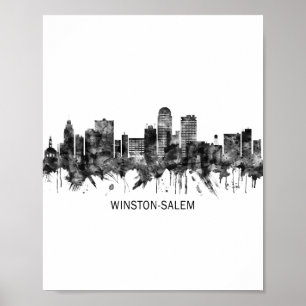 Póster Winston-Salem North Carolina Skyline BW