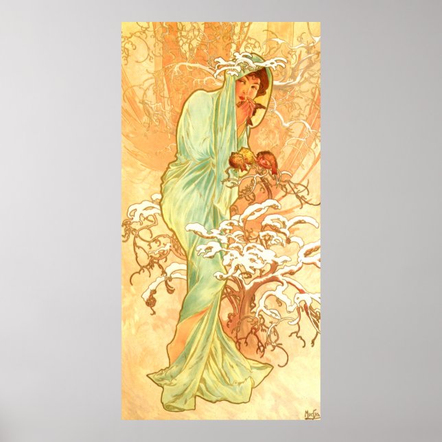 Póster Winter Alfons Mucha Art Nouveau (Frente)