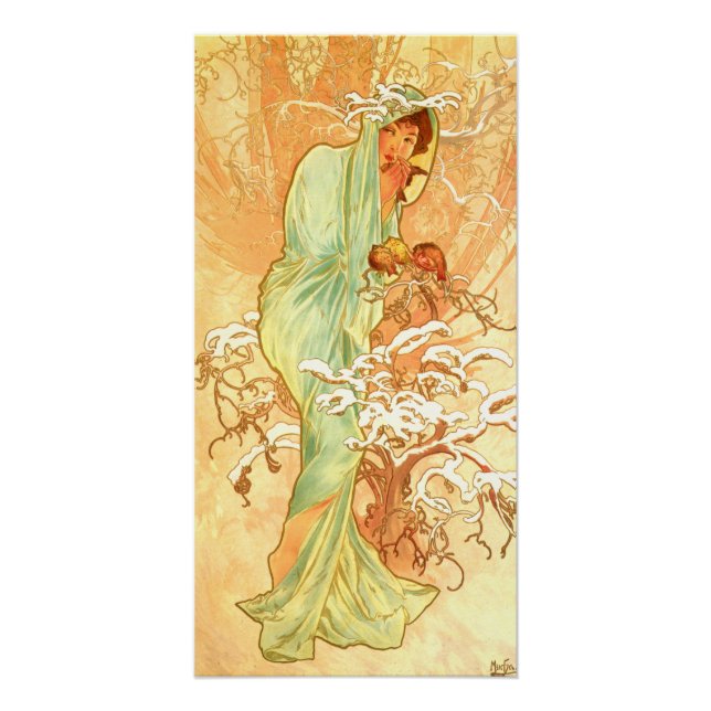 Póster Winter Alfons Mucha Art Nouveau (Anverso)