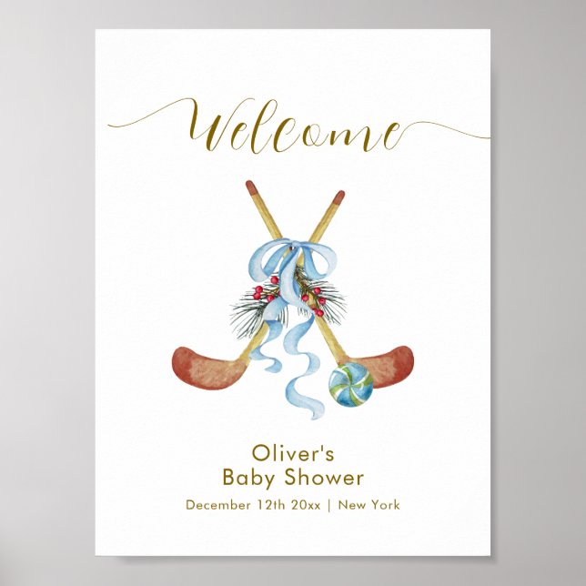 Póster Winter All Star Bow Hockey Baby Shower Welcome (Frente)