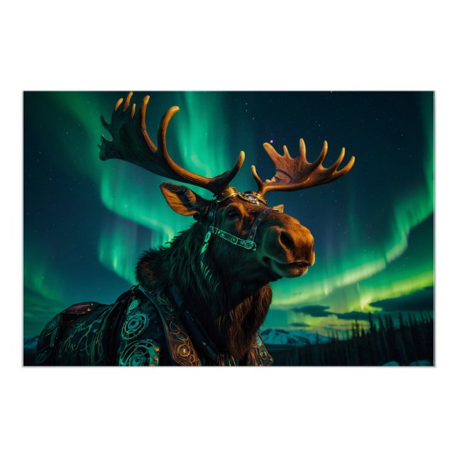Póster Winter Aurora & Steampunk Moose Wildlife Art (Anverso)
