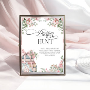 Póster Winter Baby Girl Shower Pacifier Hunt Game