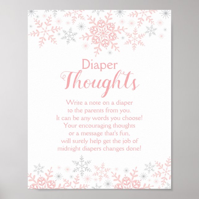 Póster Winter Baby Girl Shower Snowflakes Diaper Thoughts (Frente)