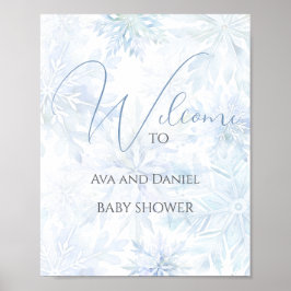 Póster Winter Baby Shower Boy Blue Snowflake Welcome