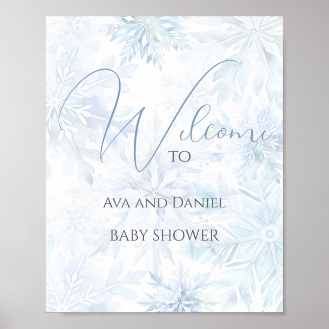 Póster Winter Baby Shower Boy Blue Snowflake Welcome (Frente)