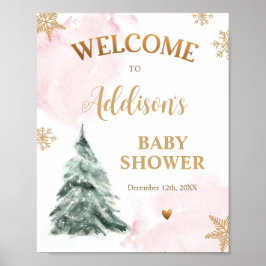 Póster Winter Baby Shower Cold Outside Snowflakes Welcome
