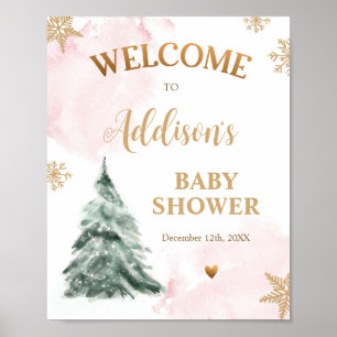 Póster Winter Baby Shower Cold Outside Snowflakes Welcome