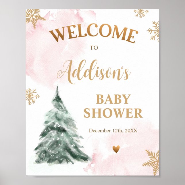 Póster Winter Baby Shower Cold Outside Snowflakes Welcome (Frente)