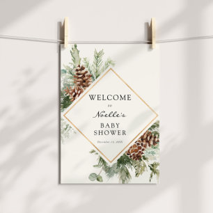 Póster Winter Baby Shower Evergreen Welcome Poster