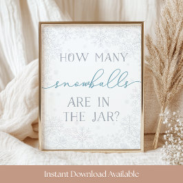 Póster Winter Baby Shower Guessing Game Sign